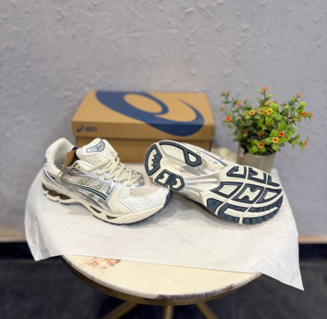 ASICS KAYANO 14 BEIGE WHITE BIRCH PEWTER GREEN